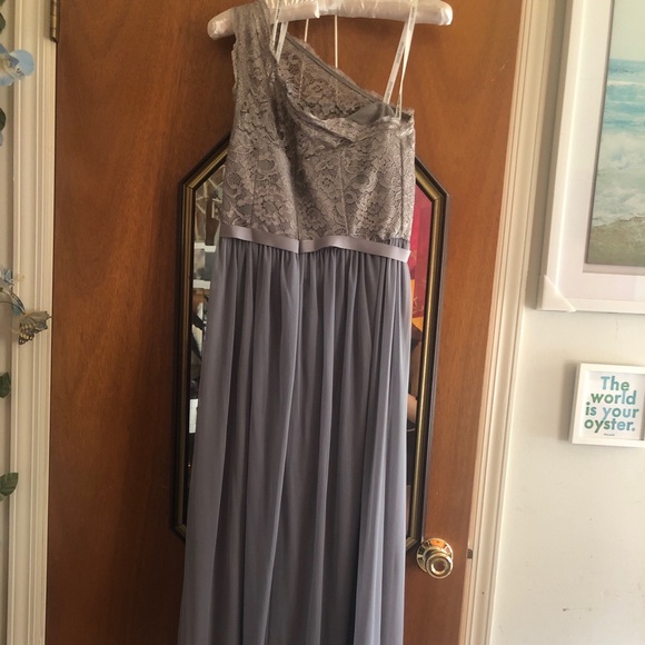 David’s Bridal Silver One Shoulder Lace Mesh Dress - Picture 5 of 5